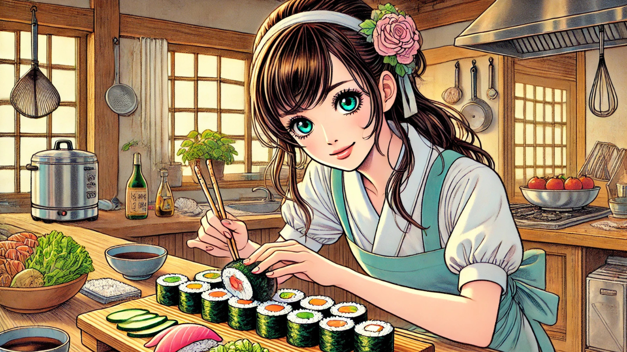 恵方巻きを女性が作っている画像