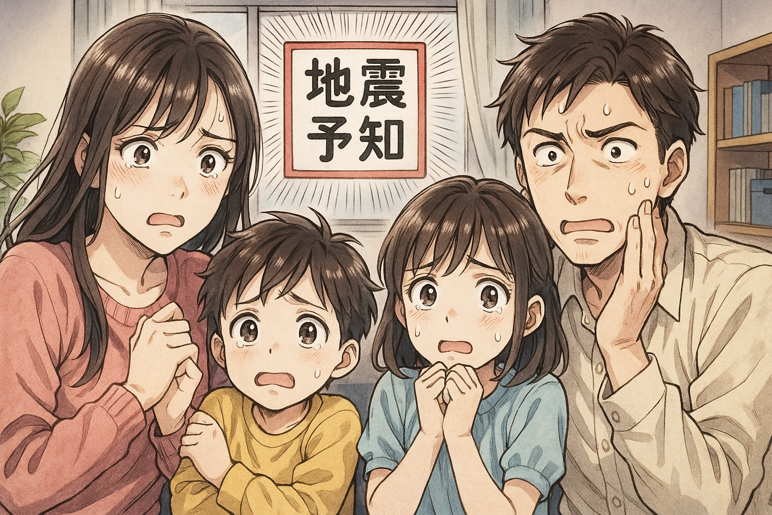 地震の預言に怖がる4人家族