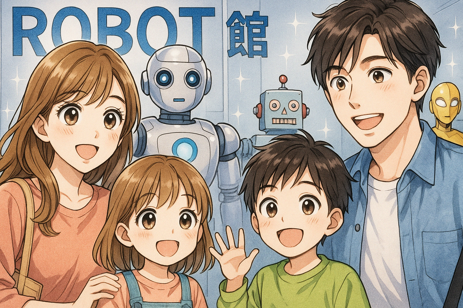 ロボット館を訪れる4人家族