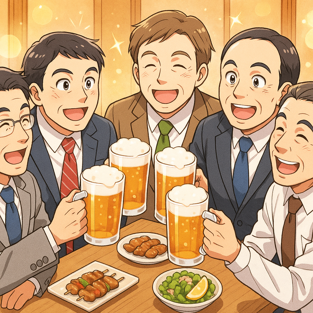 5人のサラリーマン４０歳から５０歳で生き生き頑張っている。