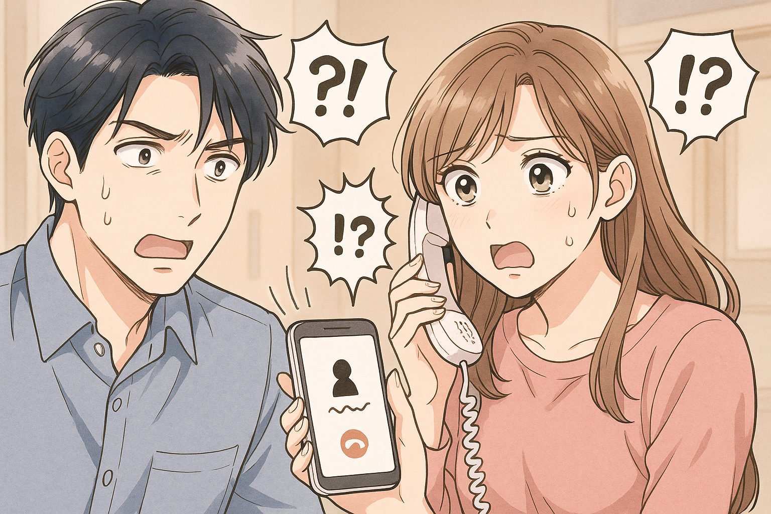 迷惑電話に困惑する家族