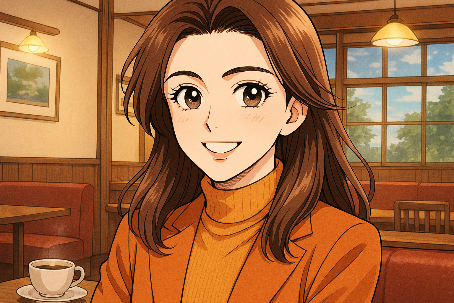 女性が喫茶店で