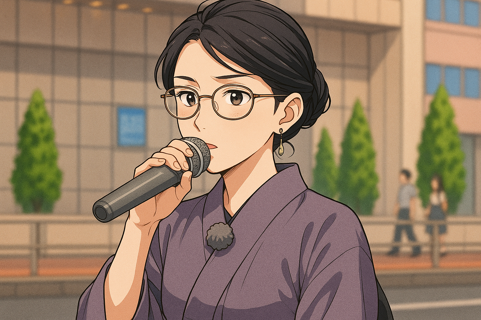 女性がマイクを持っている