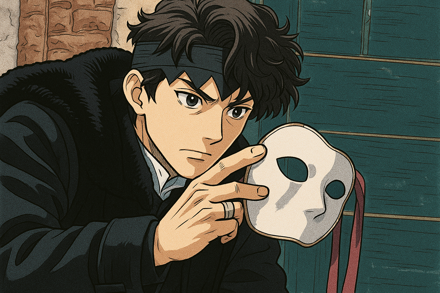 マスクを持つ男性