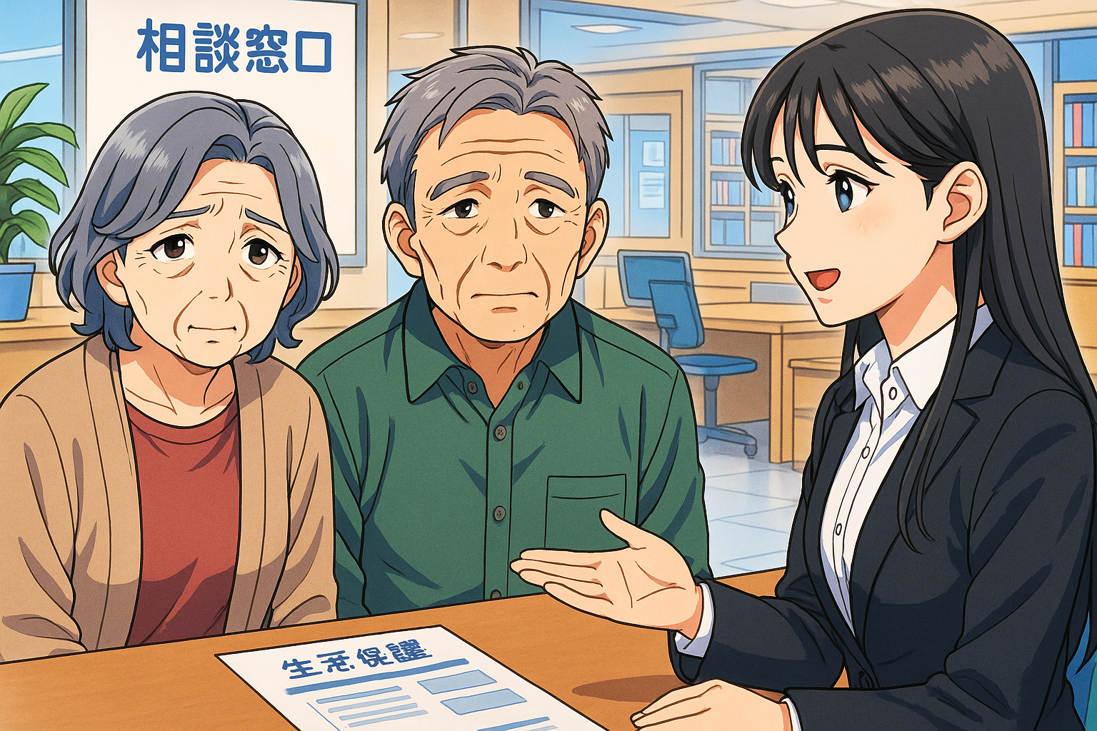 年金だけでは足りない老夫婦。生活保護受給を相談に役所に行く。