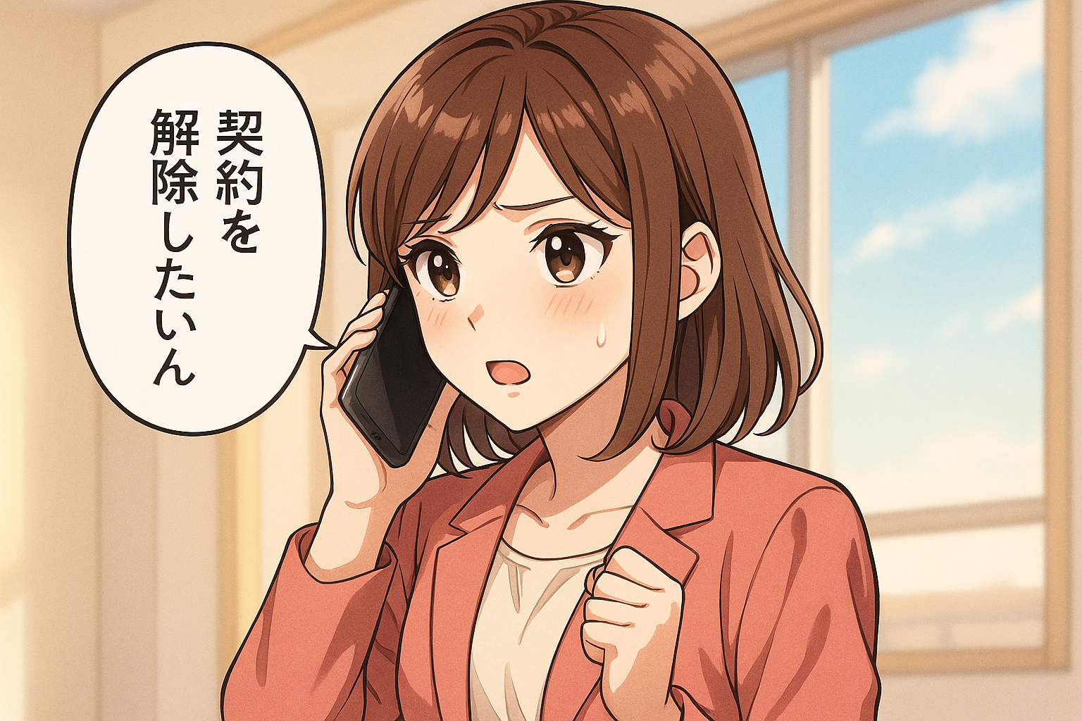 契約解除を電話で伝える。イラスト画像