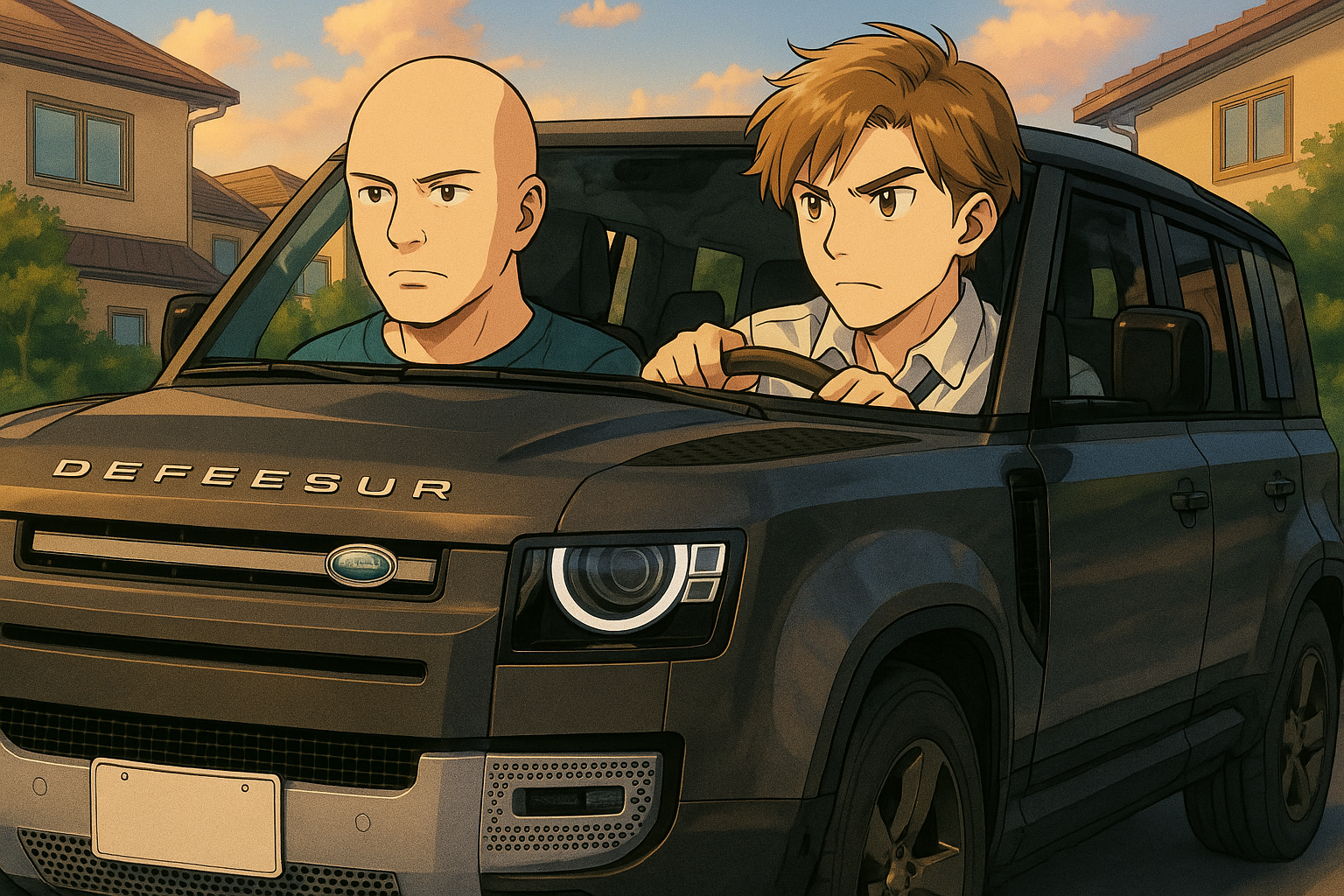 男性２人で車を運転