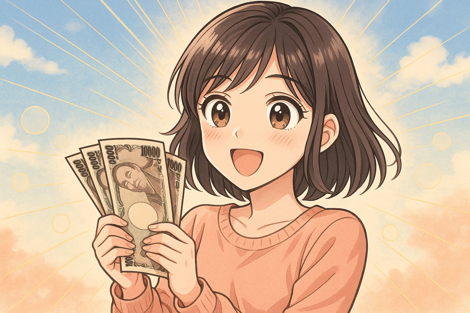 現金給付をもらえる国民。イラスト画像