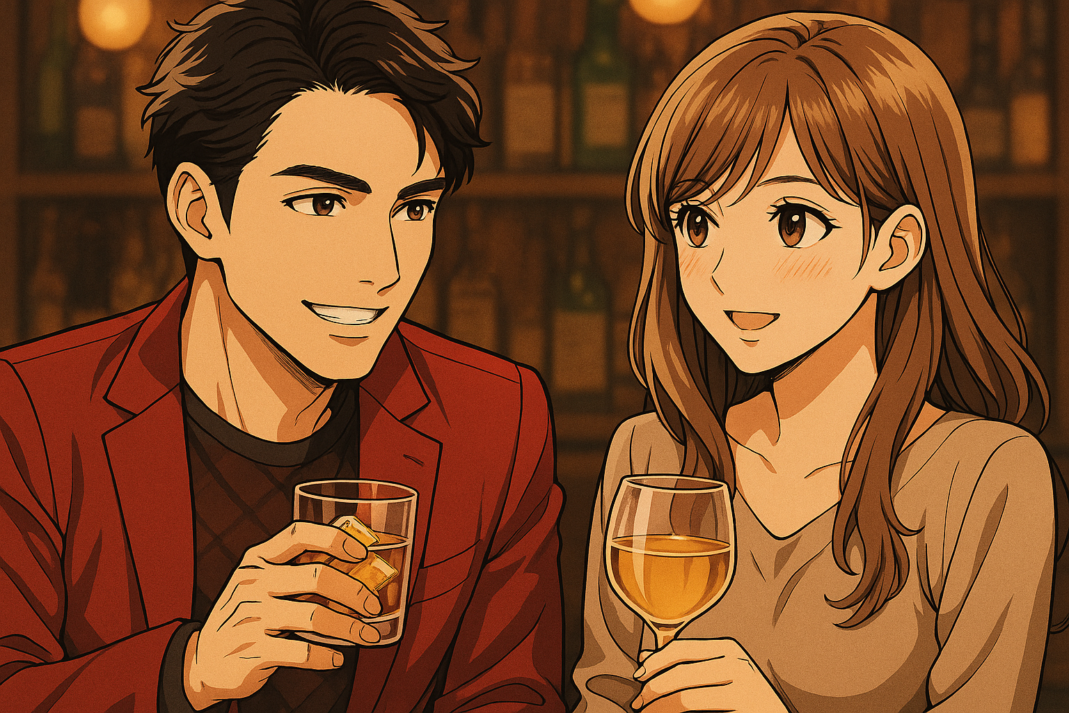 男女がバーにいる