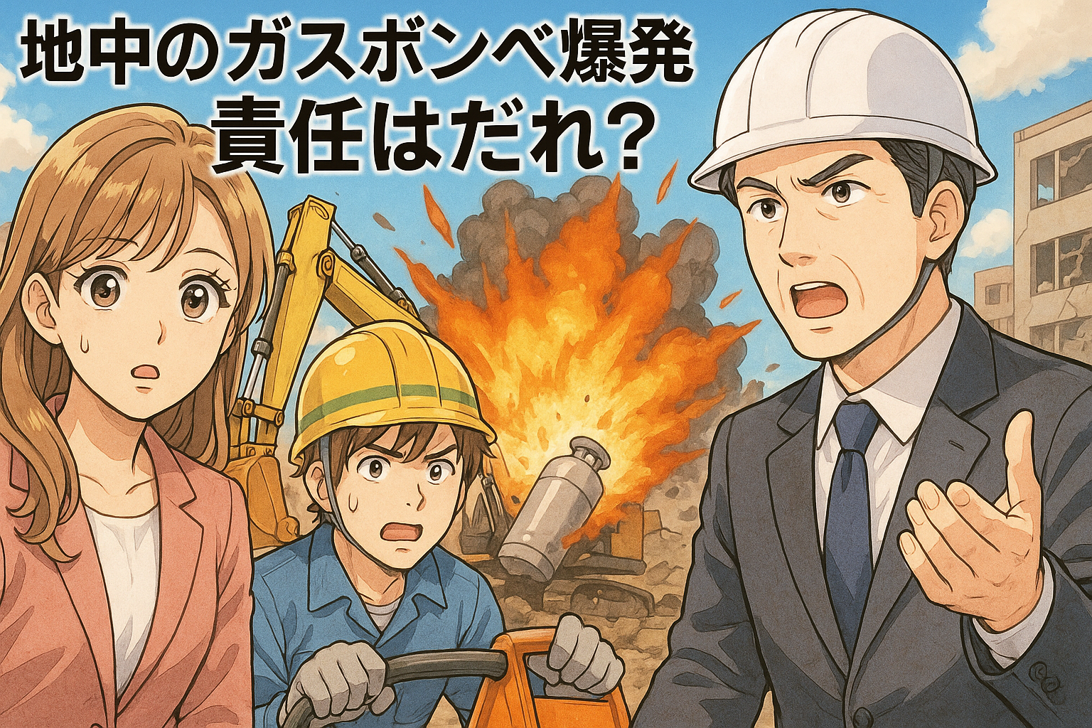 地中のガス爆発　責任はだれ？　イラスト画像