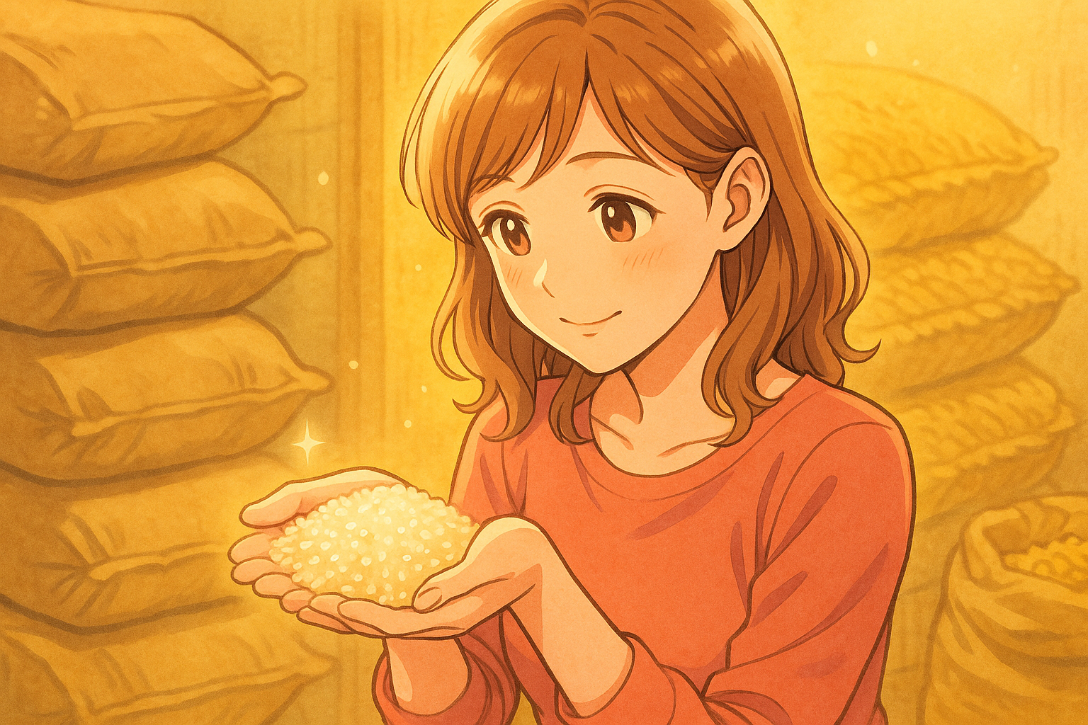 米をすくう女性