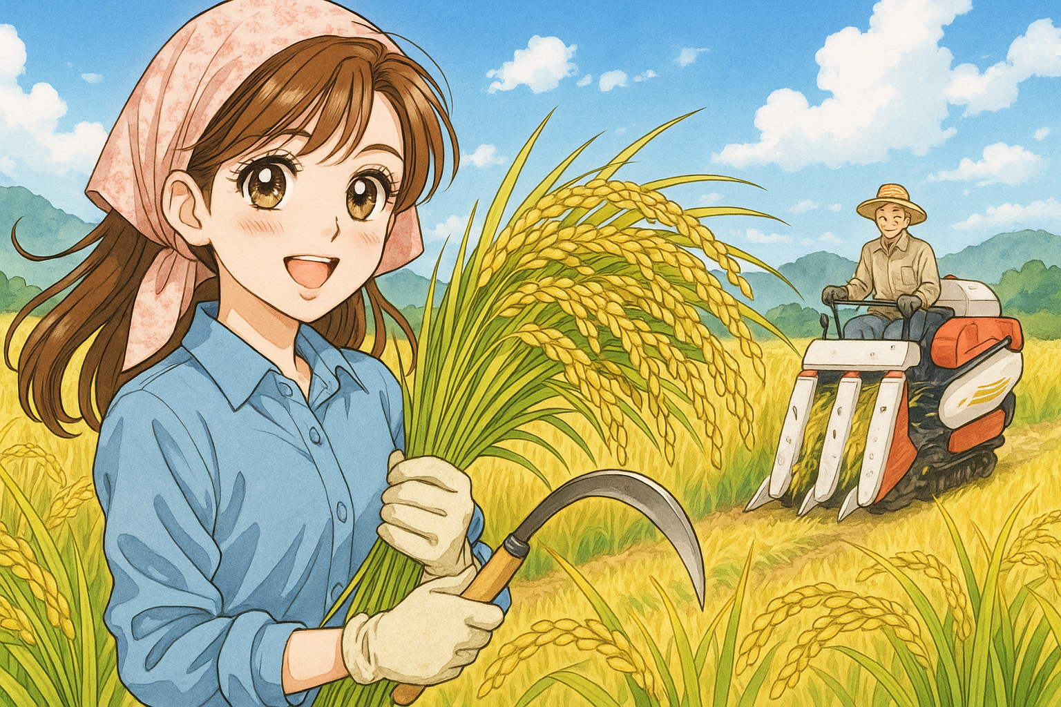 お米の収穫風景