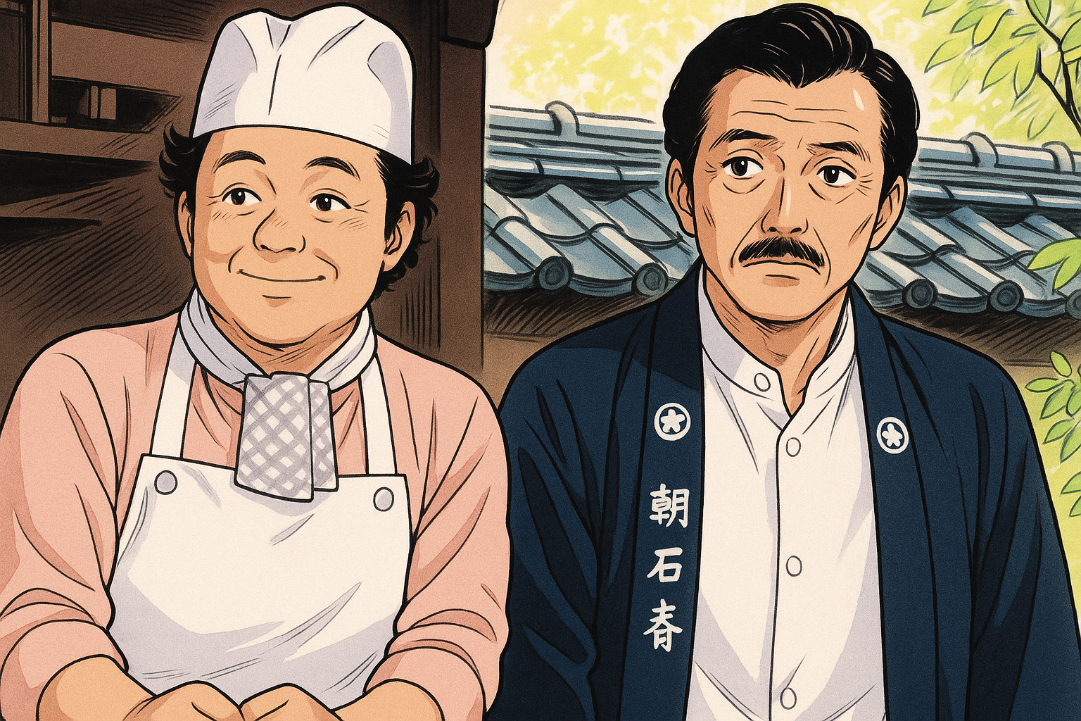 男性2人右はパン屋