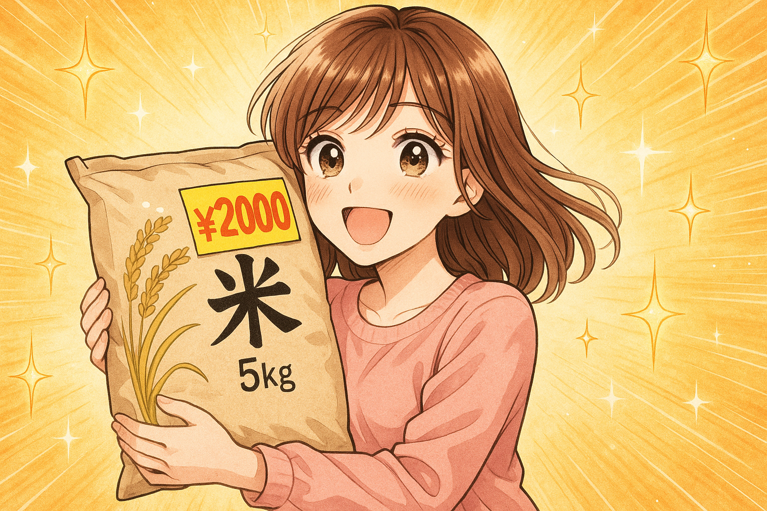 お米が安く買える喜び　イラスト画像