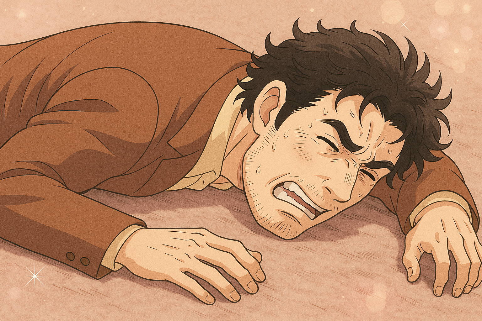 男性が倒れて苦しんでいる姿