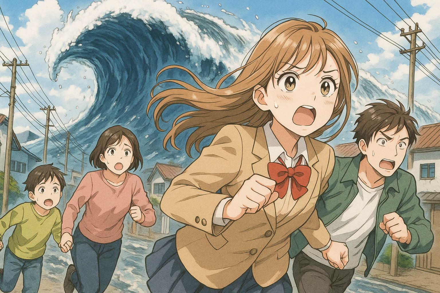 津波に逃げる少女