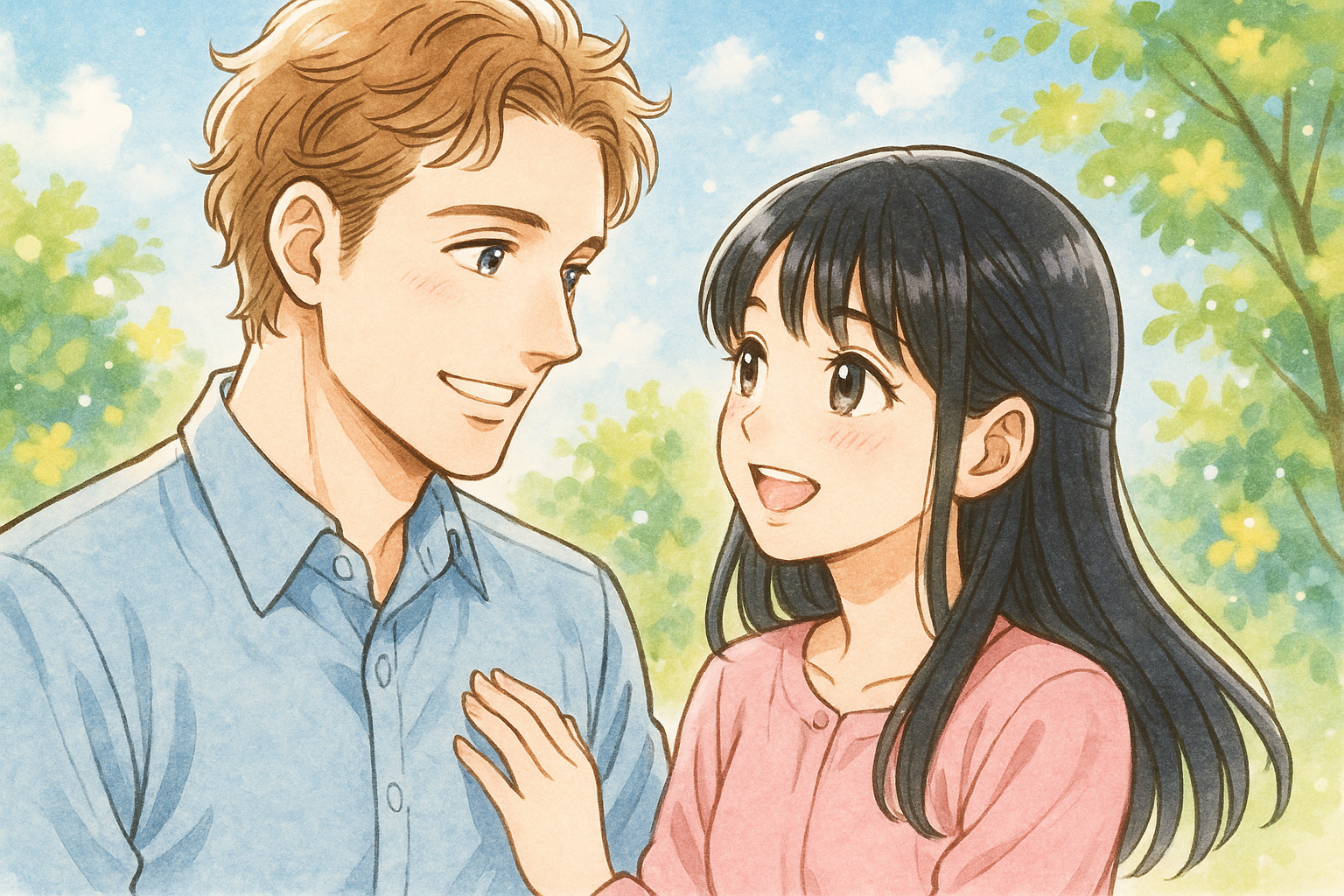 外国人と日本人が共生してとても良い関係。イラスト画像