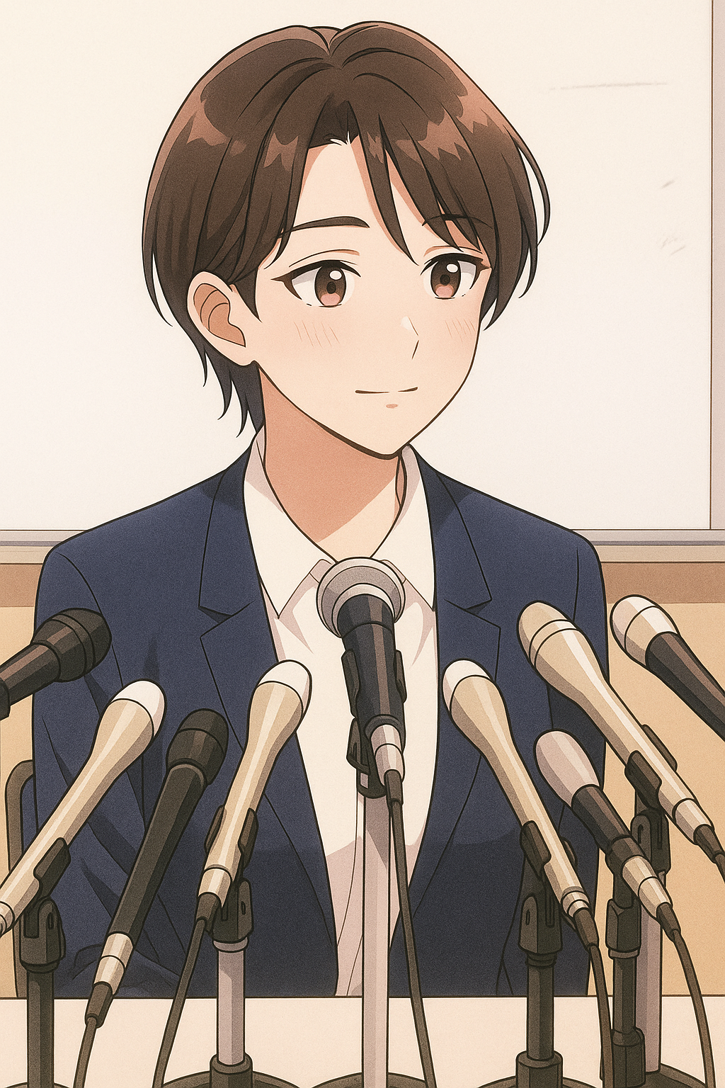 女性が取材を受けている