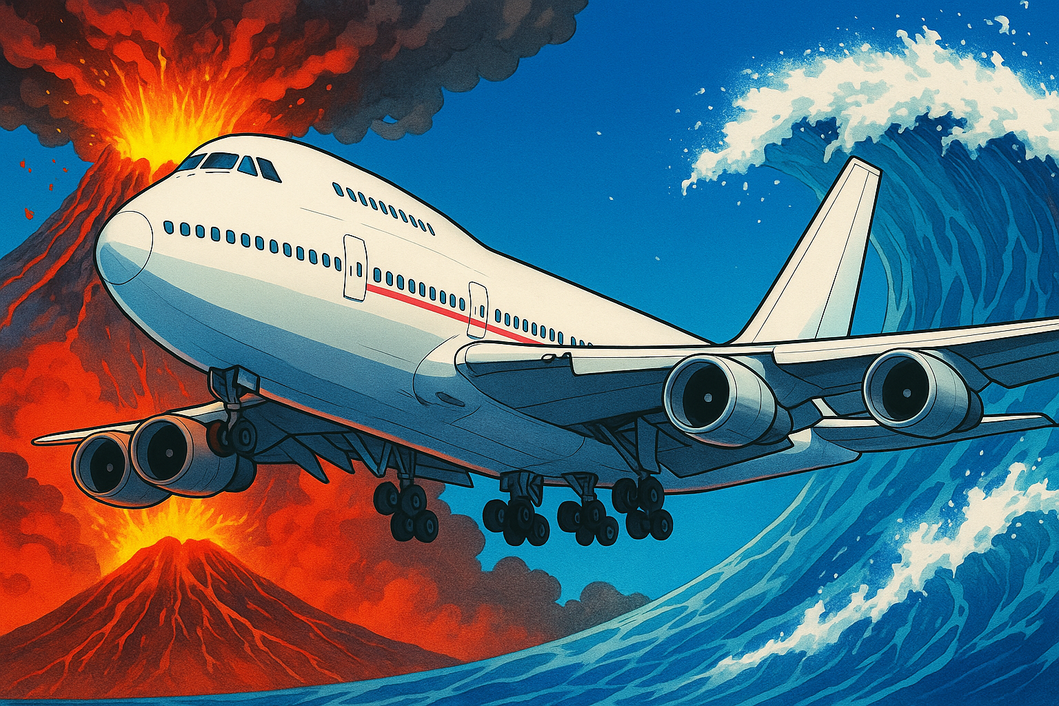 ジャンボジェット機の飛行　イラスト画像