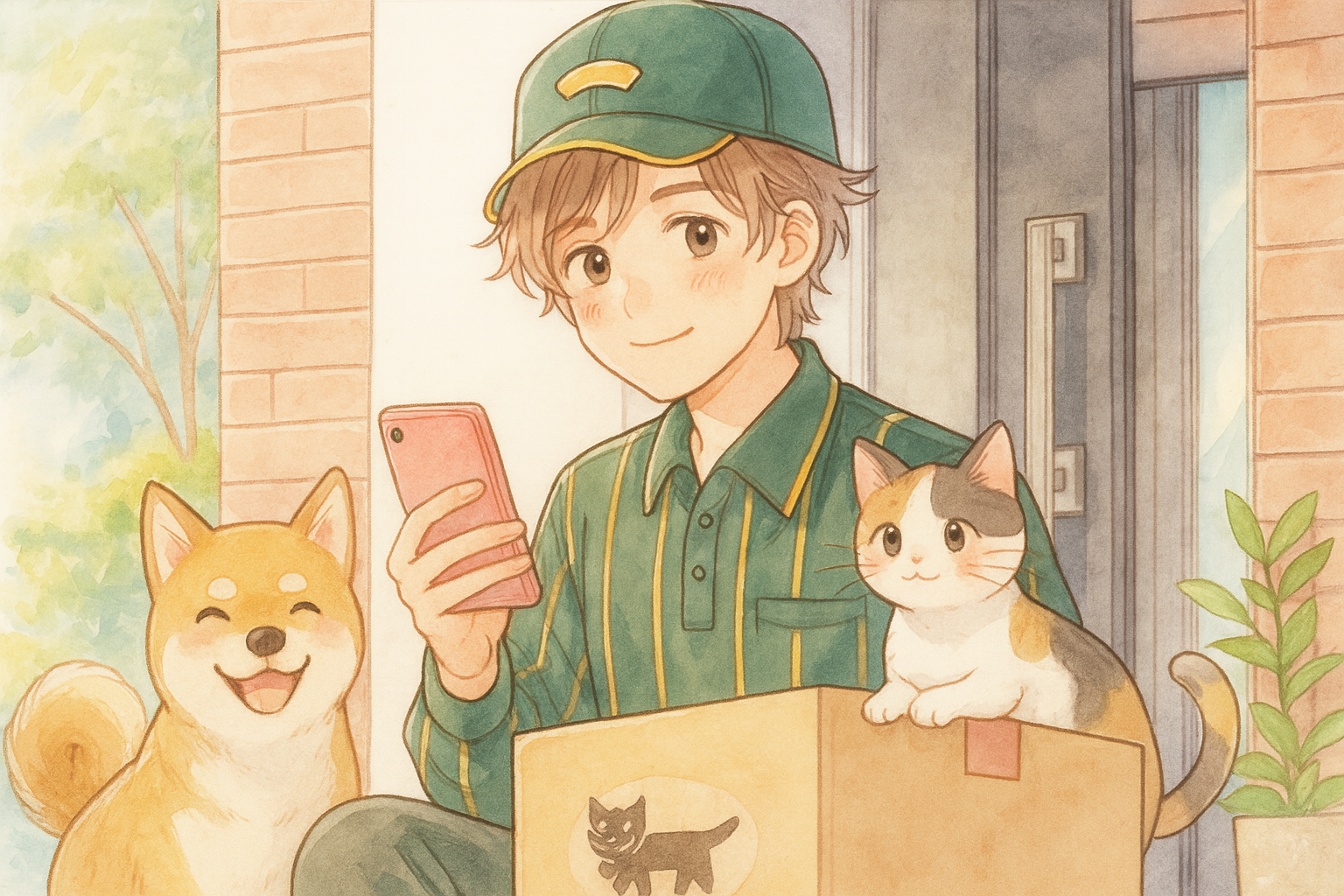 置き配した配送業者　イラスト画像