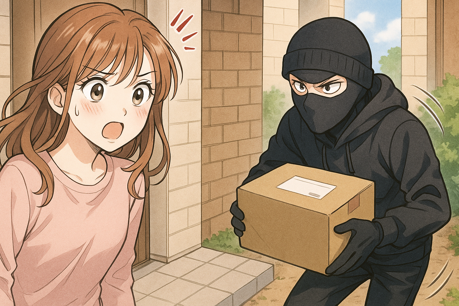置き配したの荷物を盗む　イラスト画像