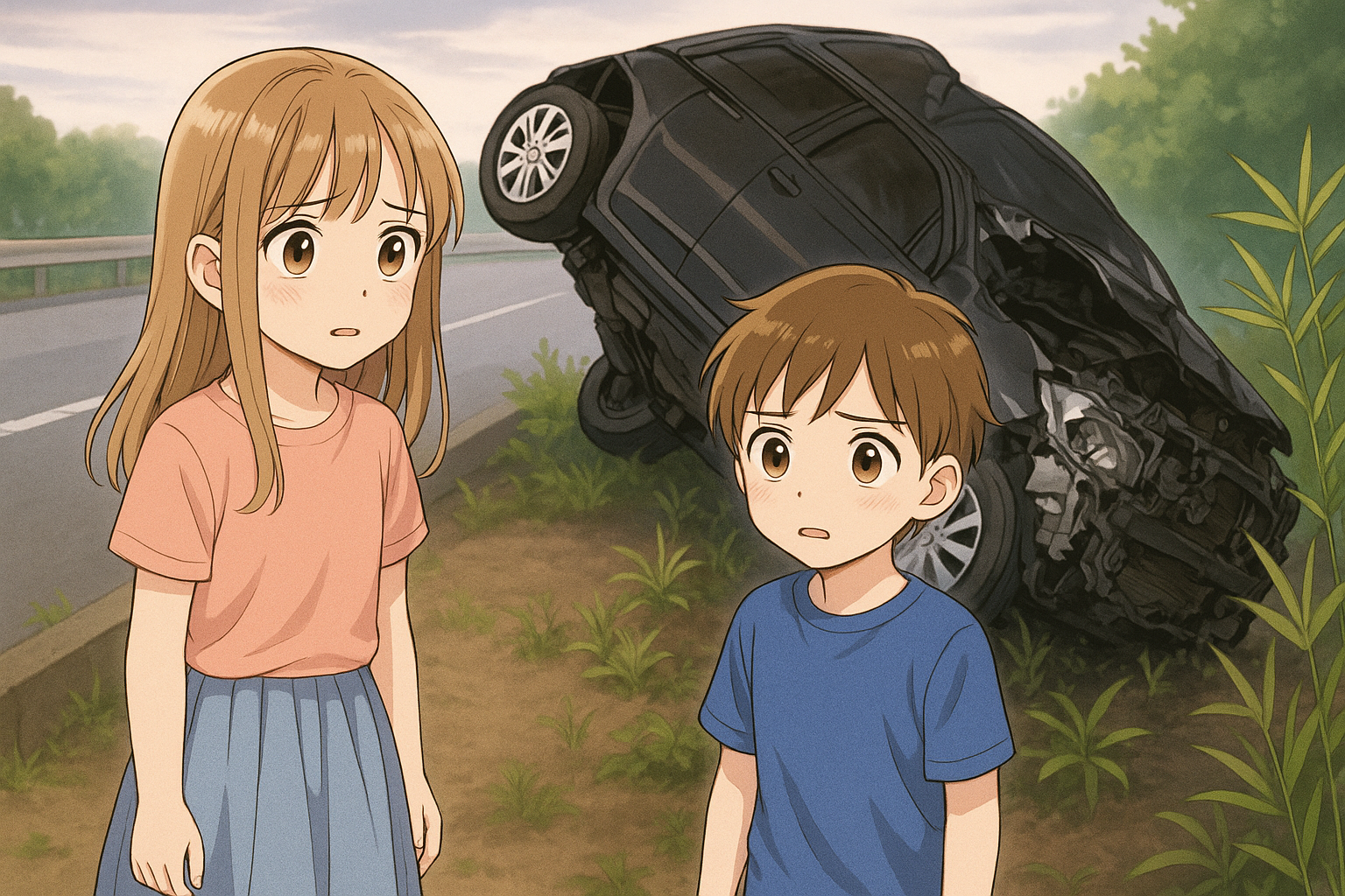 8歳の子供2人が立っている画像