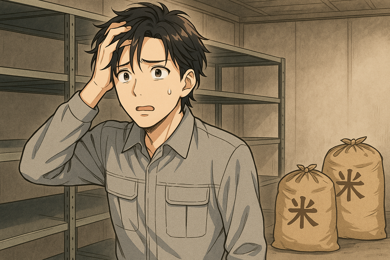 米倉庫の在庫がなくなり、困っている社員