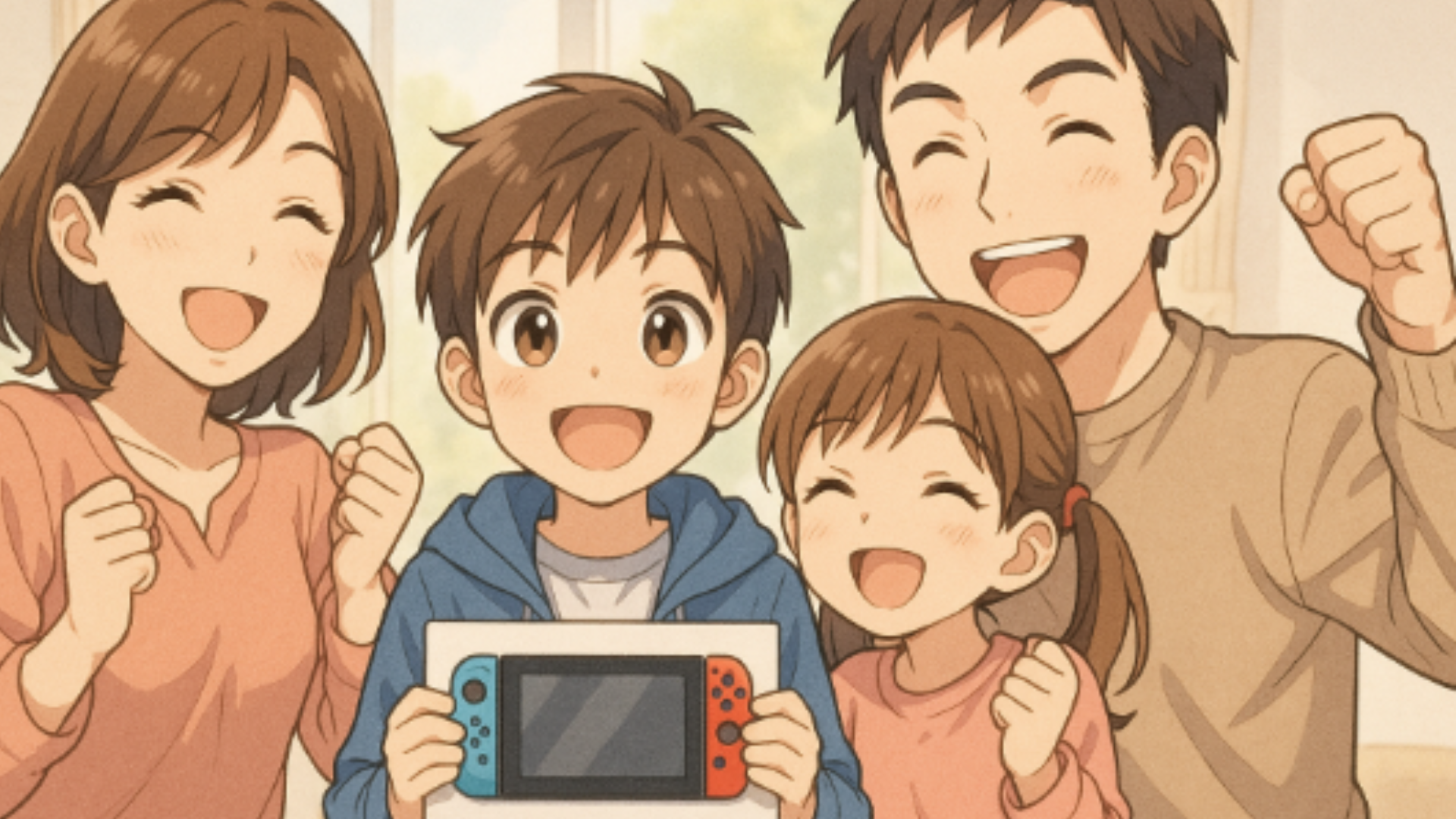 ゲーム機を買えて喜ぶ家族