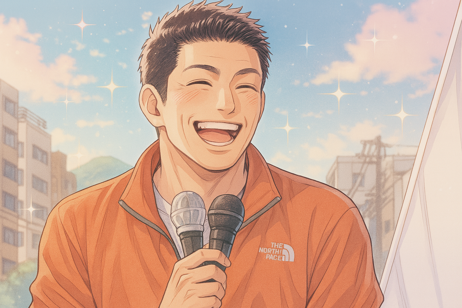 男性がマイクを持っている