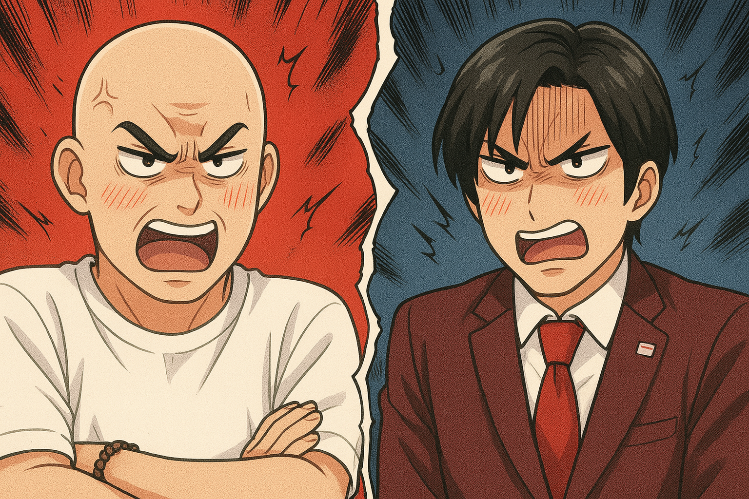 男性二人が怒っている