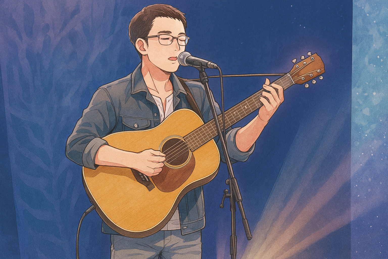 男性がギターを弾いている