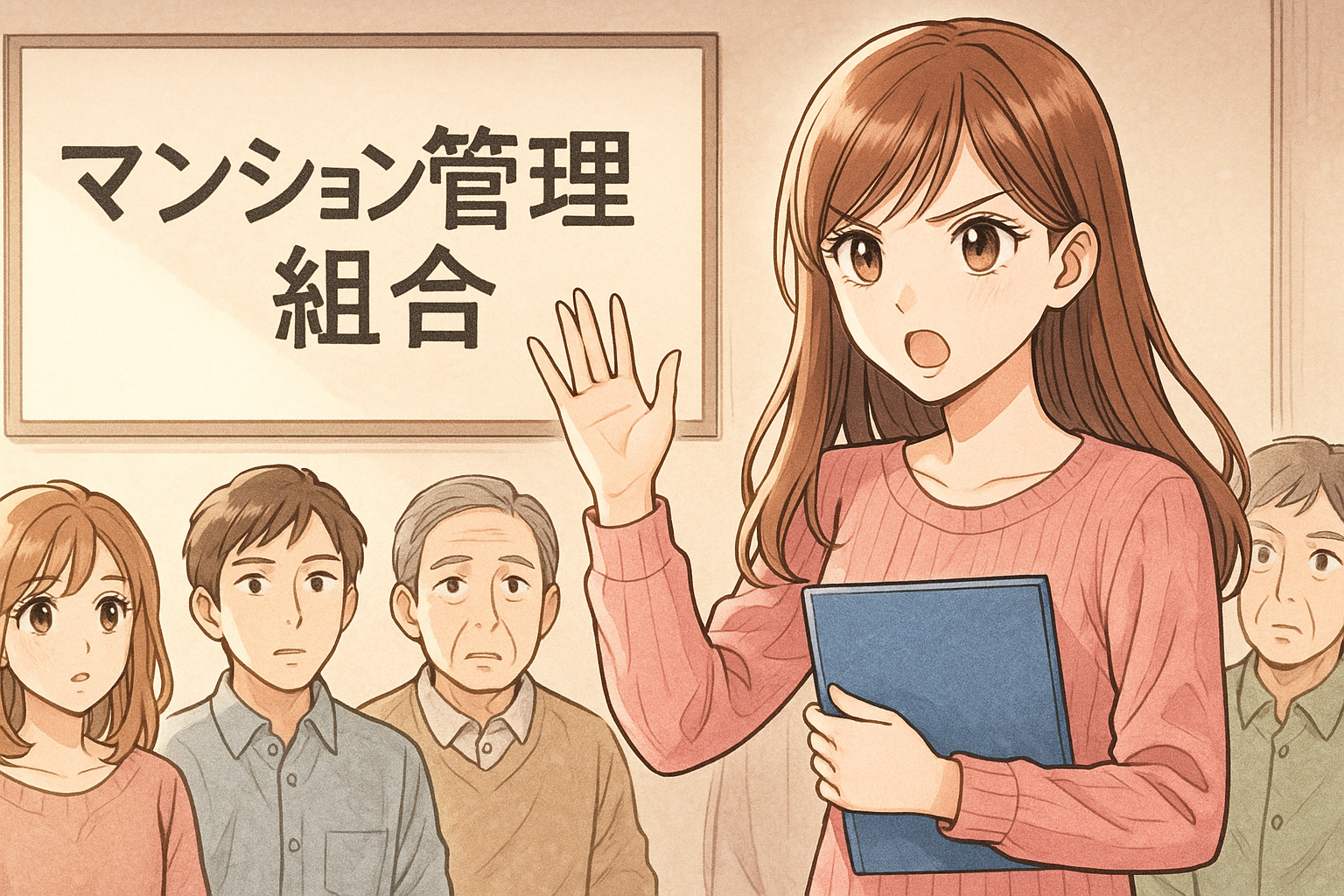 マンション管理組合に対して住人が講義をしている画像