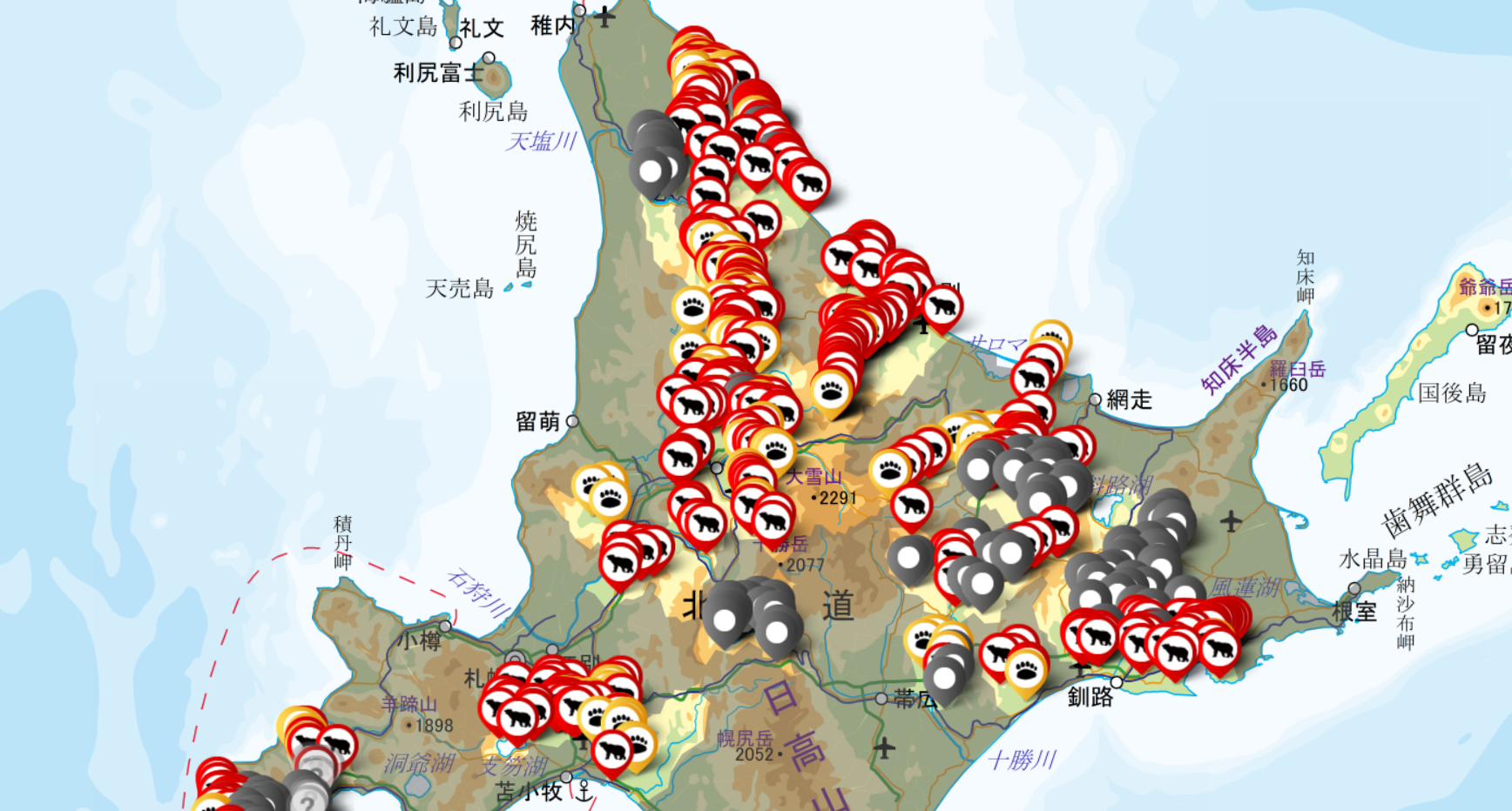 北海道熊マップ