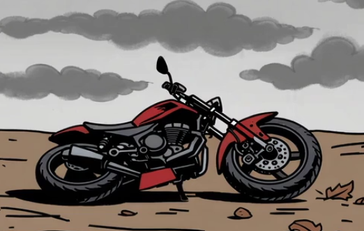 オートバイが倒れている