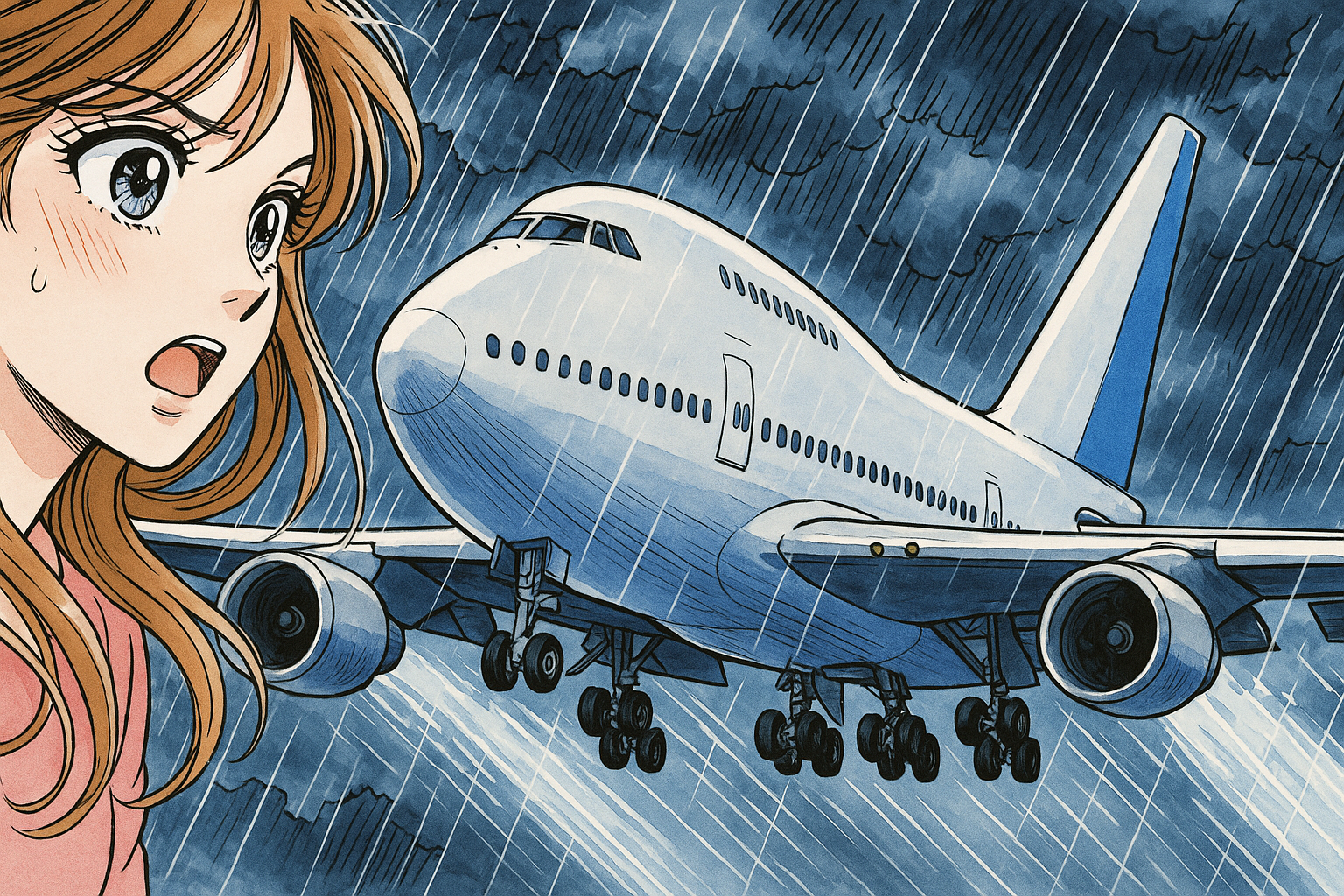 雨の中の飛行機