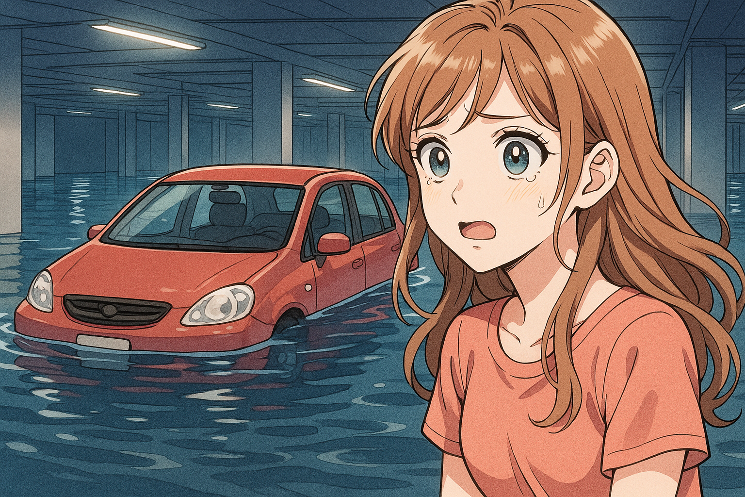 女性に車が水没