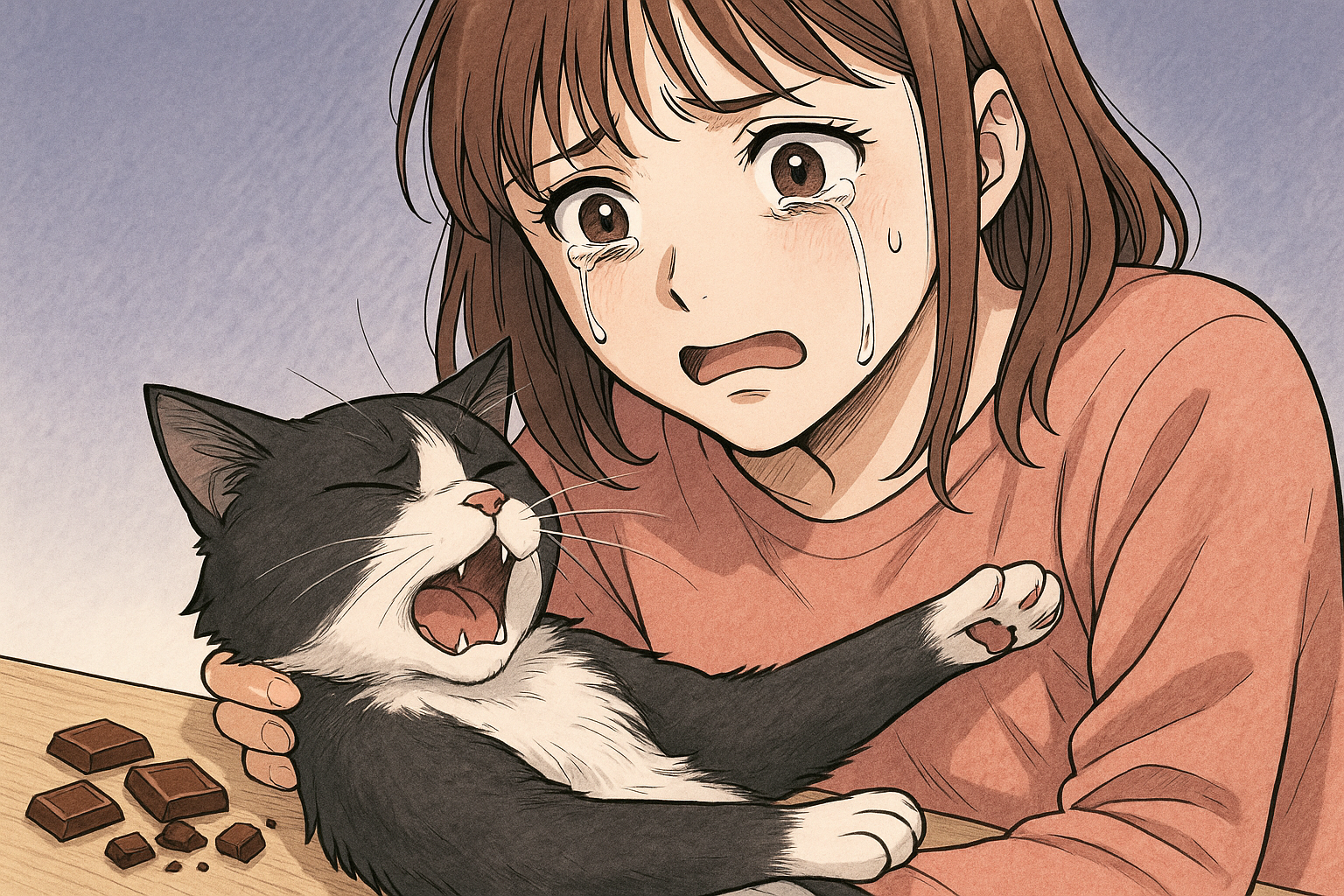 チョコレートを食べた猫が苦しんでいる