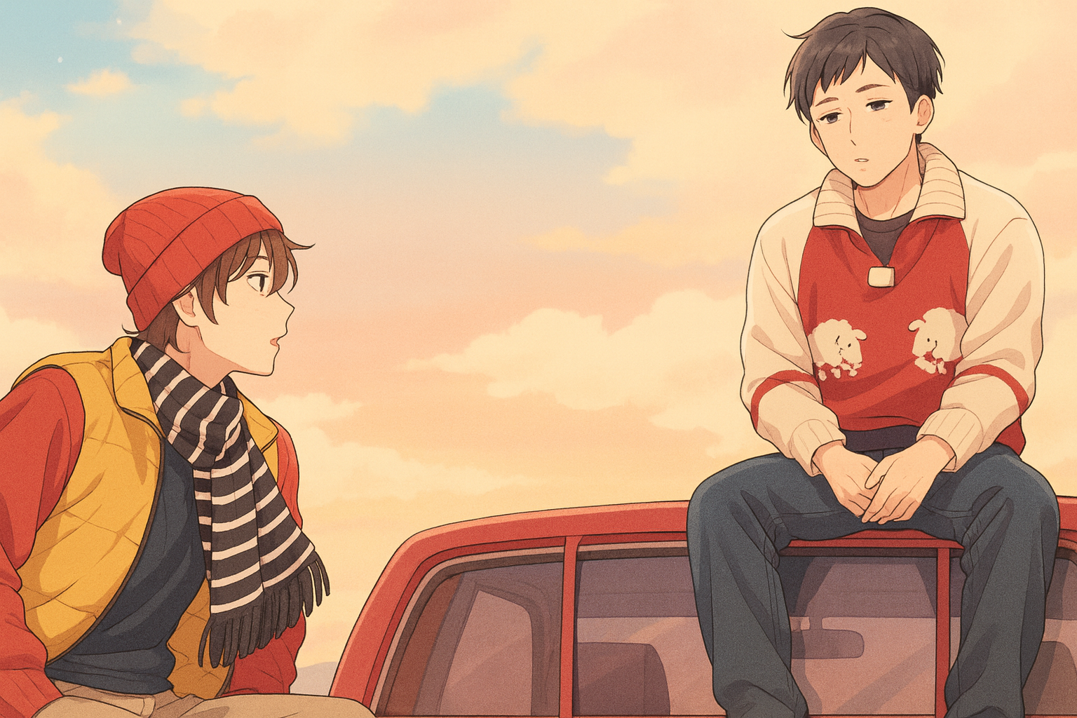 男２人で歌っている